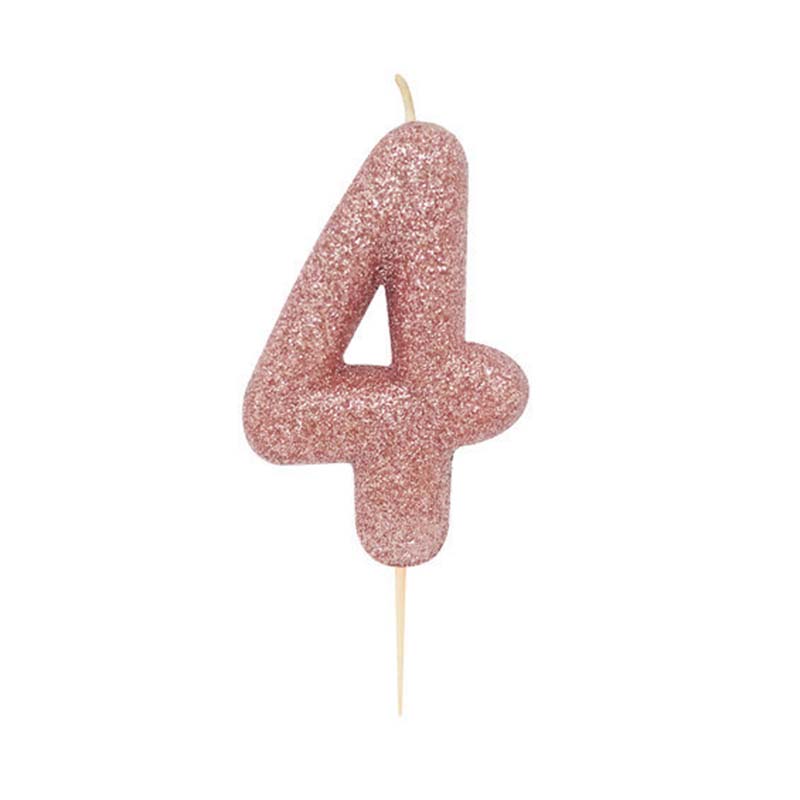 Χρυσό ροζ κεράκι νούμερο 4 με γκλίτερ