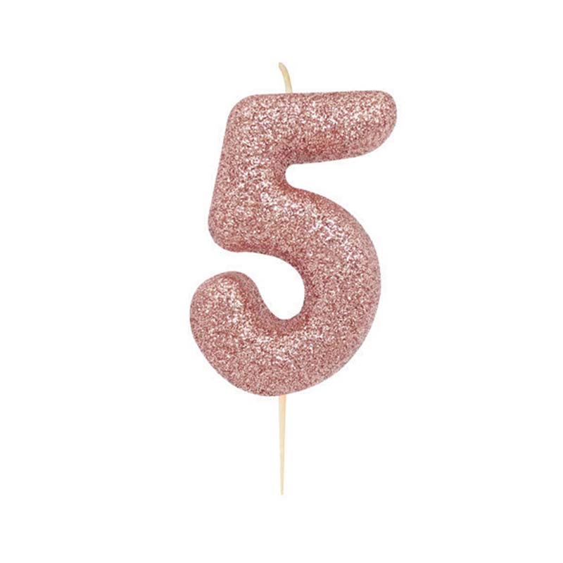 Χρυσό ροζ κεράκι νούμερο 5 με γκλίτερ