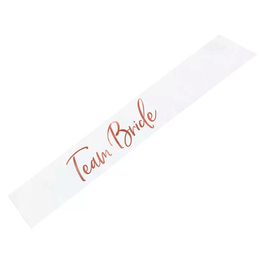 Κορδέλα "Team bride" Σατέν Λευκή Rose Gold Letters 1 τεμ 