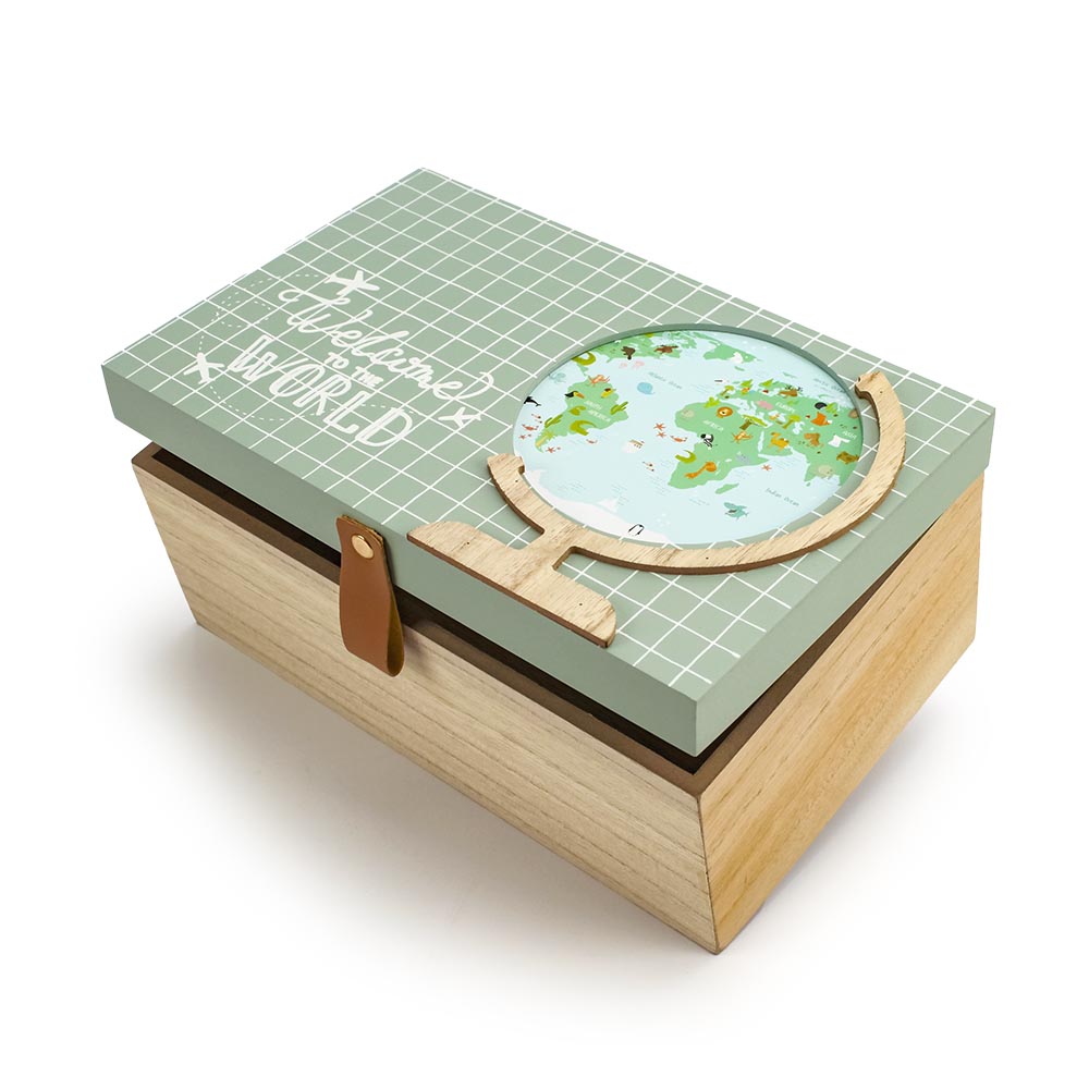 Ξύλινο κουτί με θέμα υδρόγειος 27x17x12εκ