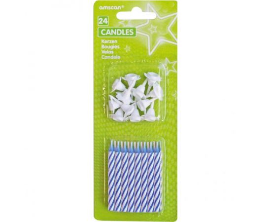 Κεράκια ριγέ μπλε με βάσεις 24τεμ.