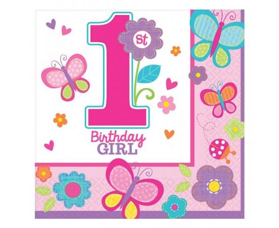 Χαρτοπετσέτες φαγητού Sweet 1st Birthday Girl 16τεμ.