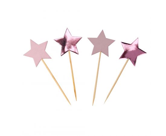 Topper τούρτας ή cupcake για Πάρτυ Αστέρι Ροζ Μεταλλιζέ 20τεμ