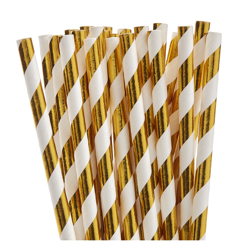 Χάρτινα καλαμάκια χρυσό ριγέ 25τεμ.
