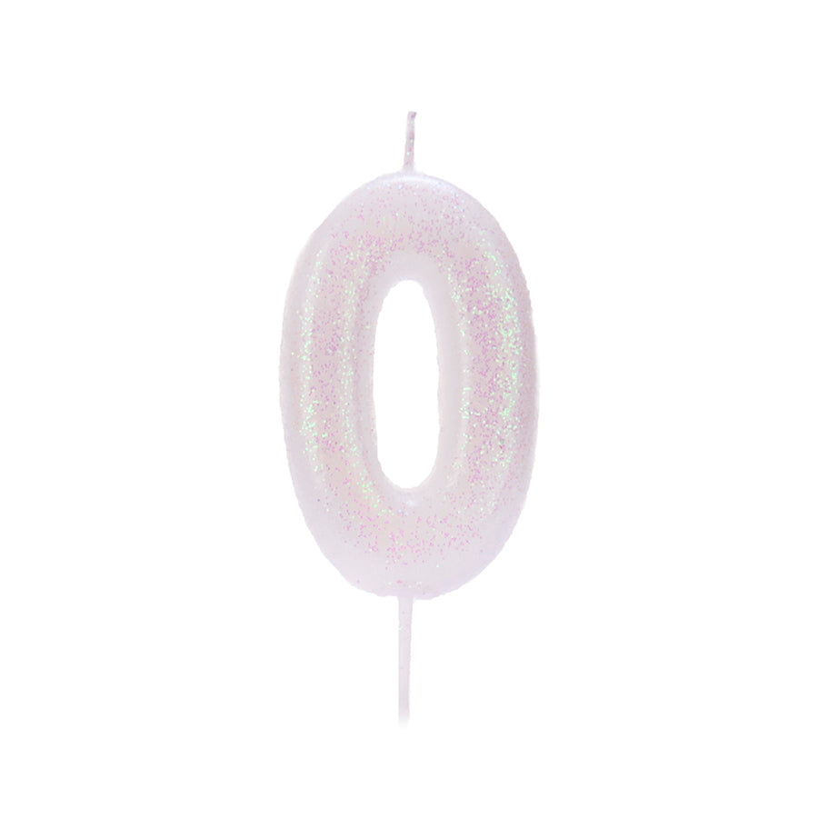Λευκό κεράκι νούμερο 0 με ιριδίζων γκλίτερ