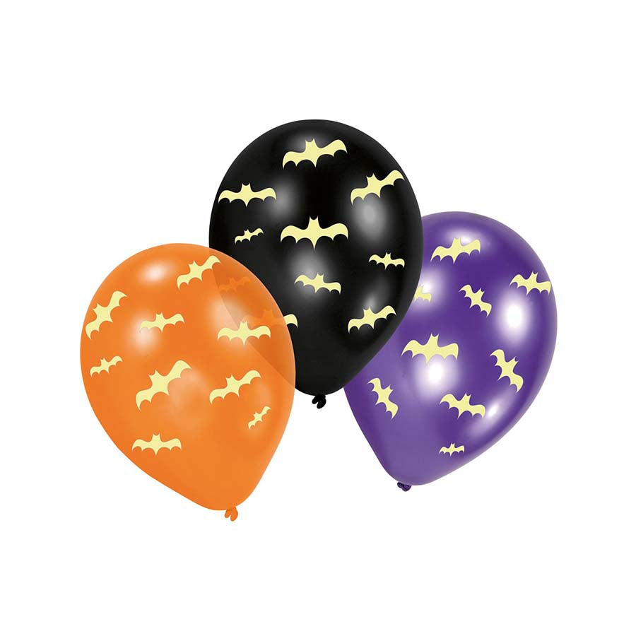 Μπαλόνια λατέξ με φοσφοριζέ νυχτερίδες 6τεμ