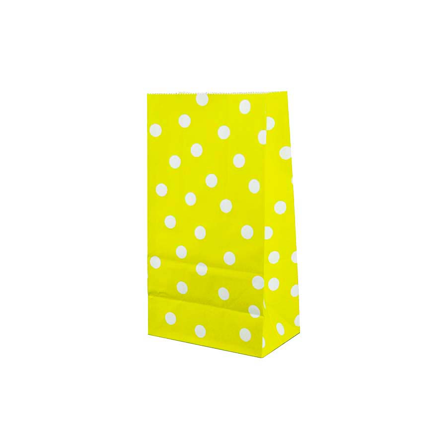 Χάρτινη σακούλα κίτρινο με λευκό πουά 5τεμ