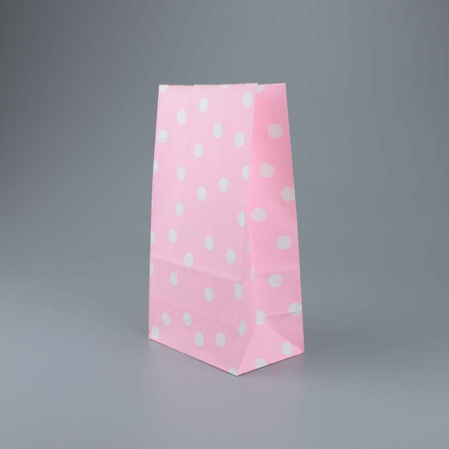 Χάρτινη σακούλα ροζ με λευκό πουά 5τεμ