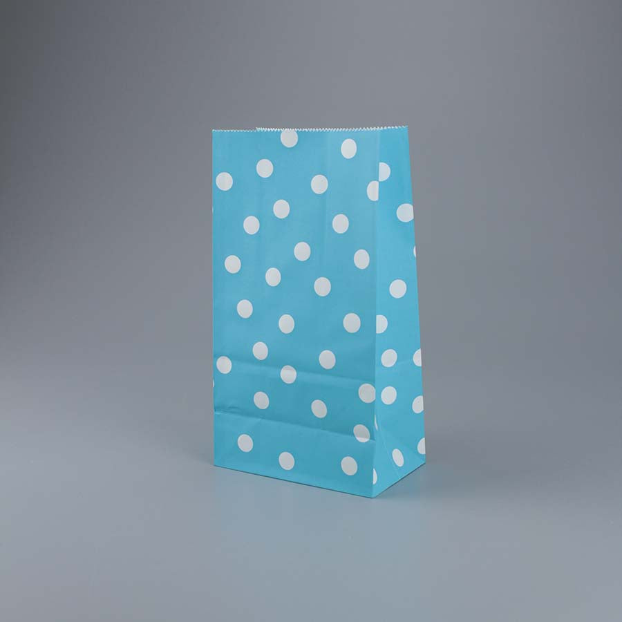 Χάρτινη σακούλα σιέλ με λευκό πουά 5τεμ