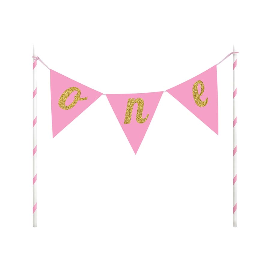 Διακοσμητικό τούρτας πρώτα γενέθλια ONE ροζ