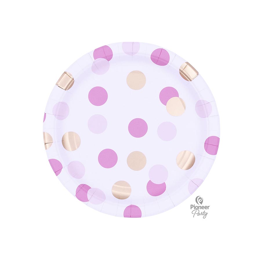 Χάρτινα Πιάτα Φαγητού ροζ-χρυσό πουά 8τεμ