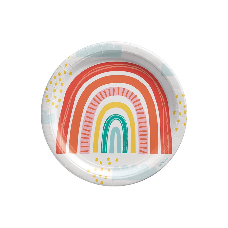 Πιάτα χάρτινα φαγητού Retro Rainbow 23εκ