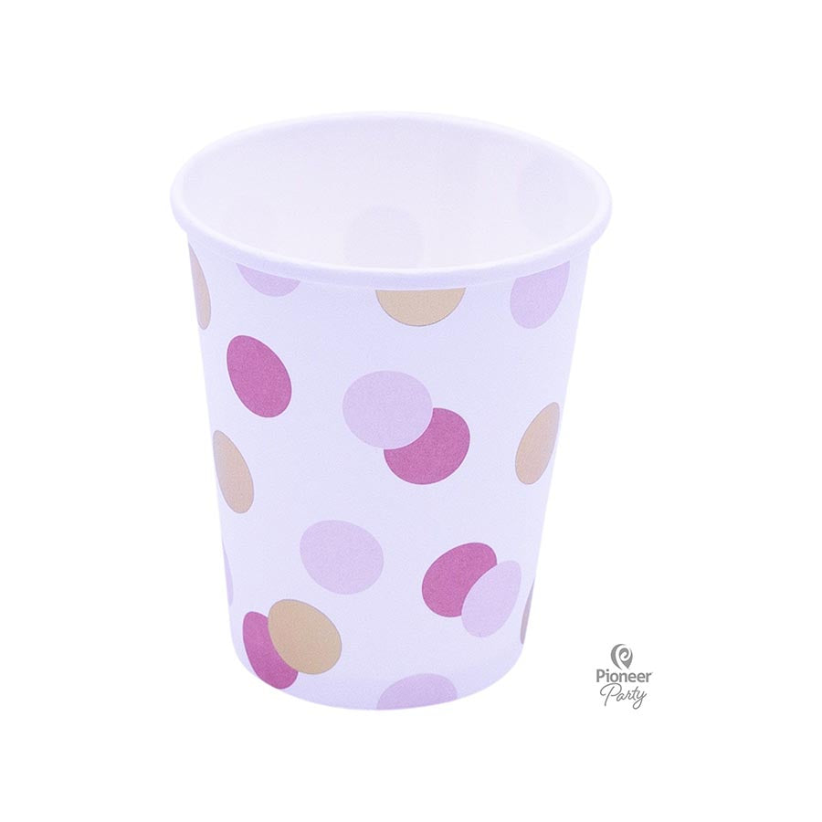 Ποτήρια Χάρτινα 250ml Ροζ & Χρυσό Dots