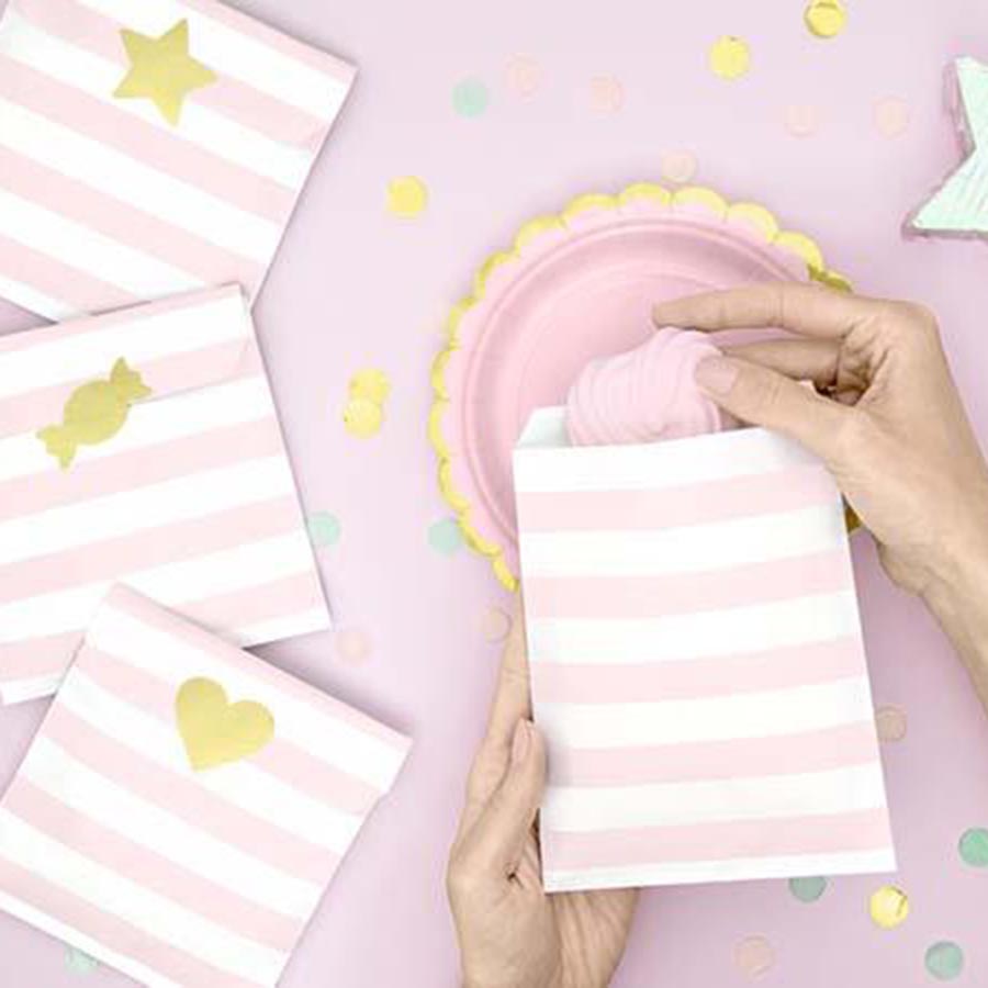 Σακουλάκια Δώρου Ριγέ Ροζ 13x14cm 6 τεμ