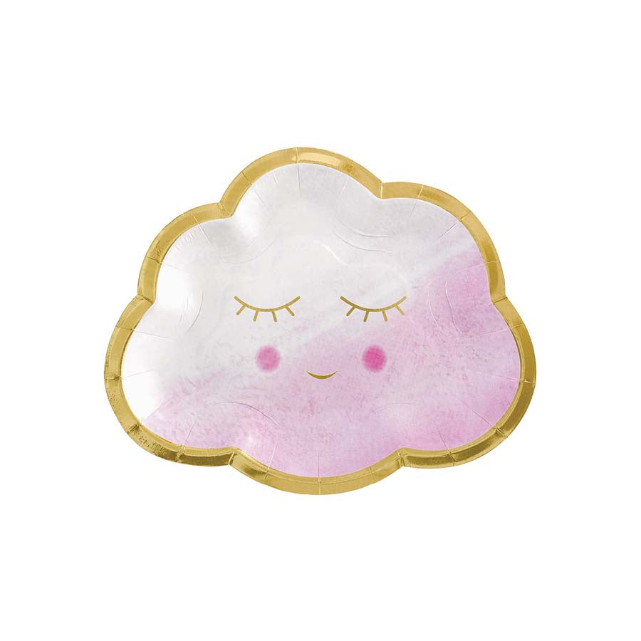 Χάρτινο πιάτο γλυκού συννεφάκι ροζ 8τεμ