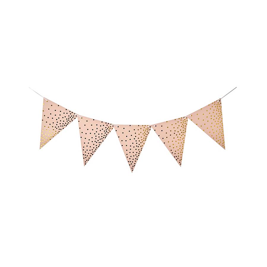 Χάρτινα σημαιάκια ροζ με χρυσό πουά μοτίβο