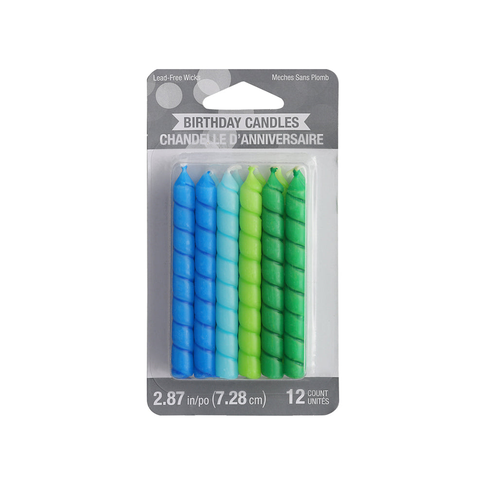 Κεράκια με ραβδώσεις μπλε και πράσινα 12τεμ