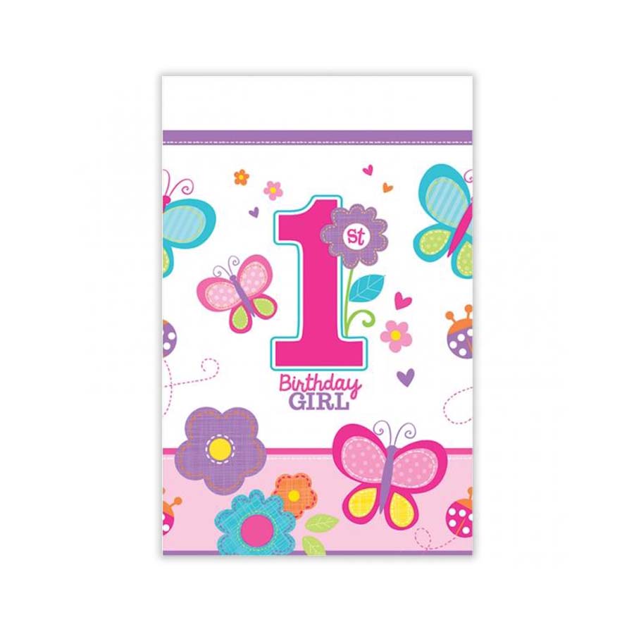 Τραπεζομάντηλο πρώτων γενεθλίων ροζ 137x259εκ