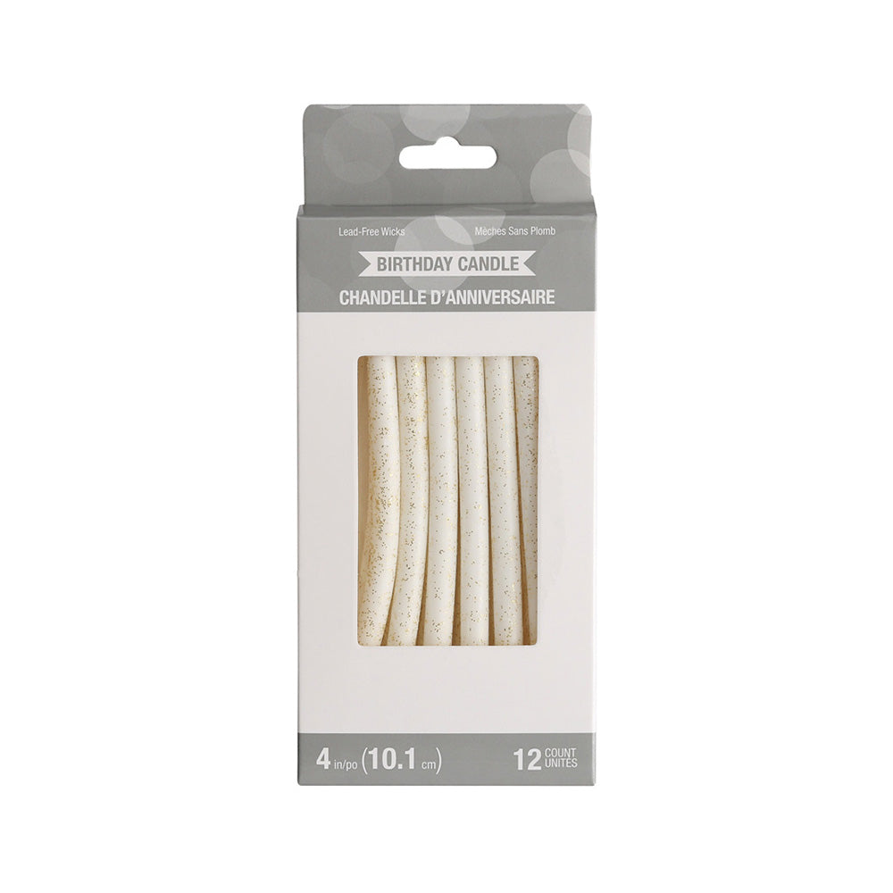 Κεράκια λευκά με χρυσό γκλίτερ 12τεμ