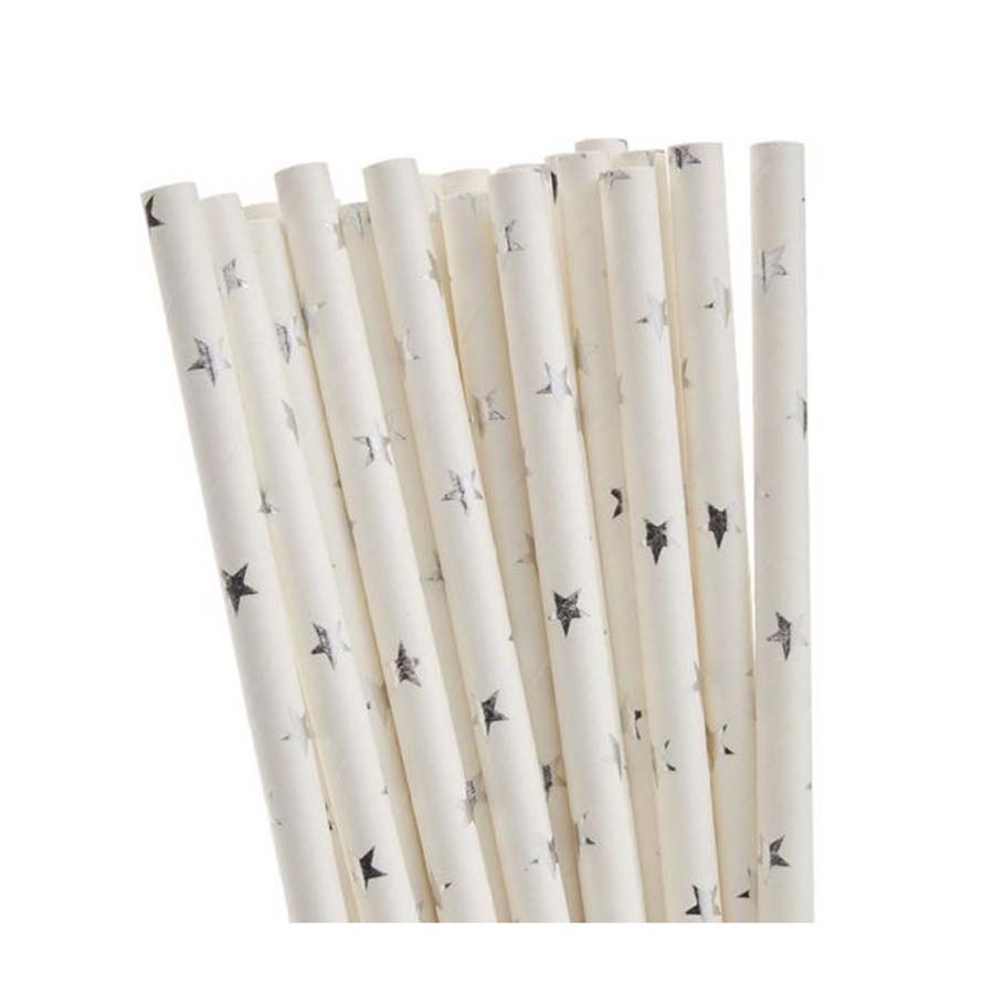 Χάρτινα καλαμάκια ασημί αστεράκια 25τεμ
