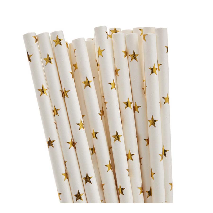 Χάρτινα καλαμάκια χρυσά αστεράκια 25τεμ