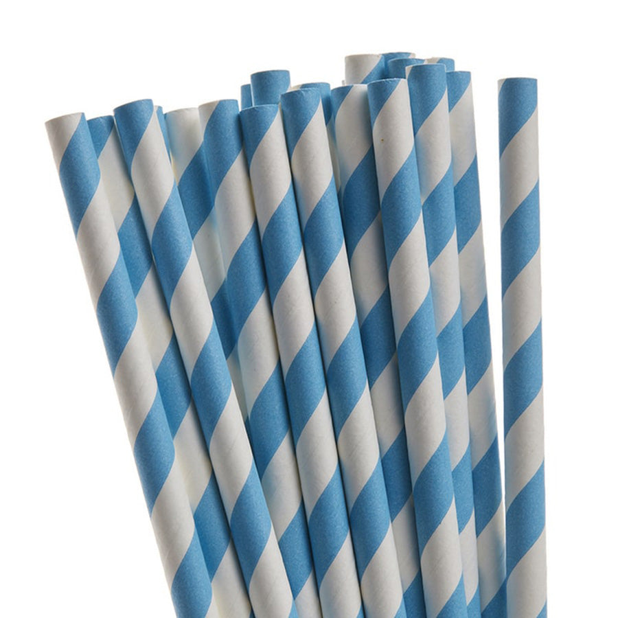 Χάρτινα καλαμάκια ριγέ σε χρώμα σιέλ
