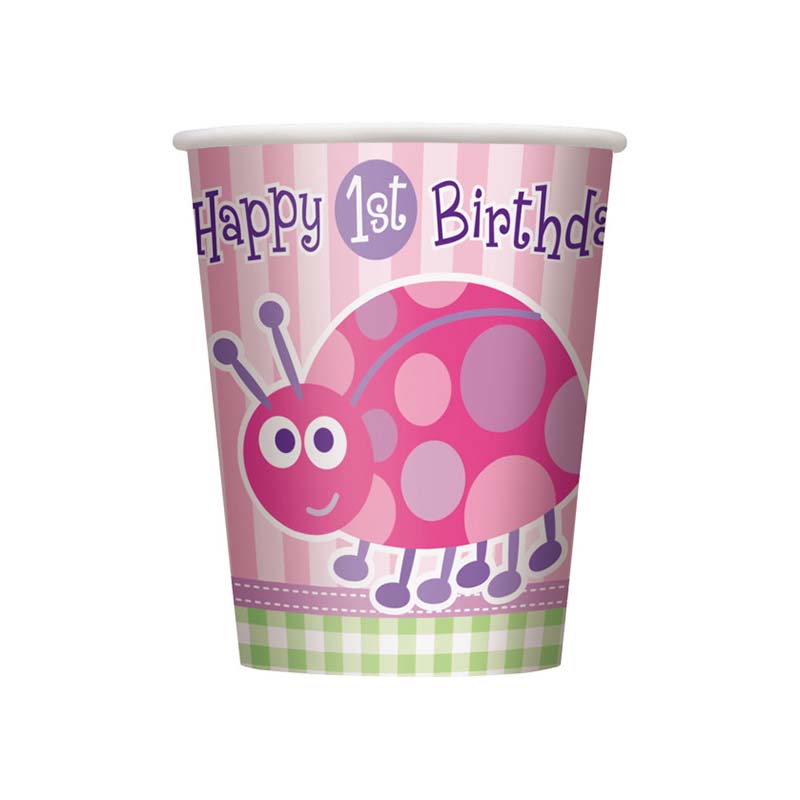 Χάρτινα ποτήρια για πρώτα γενέθλια με πασχαλίτσα