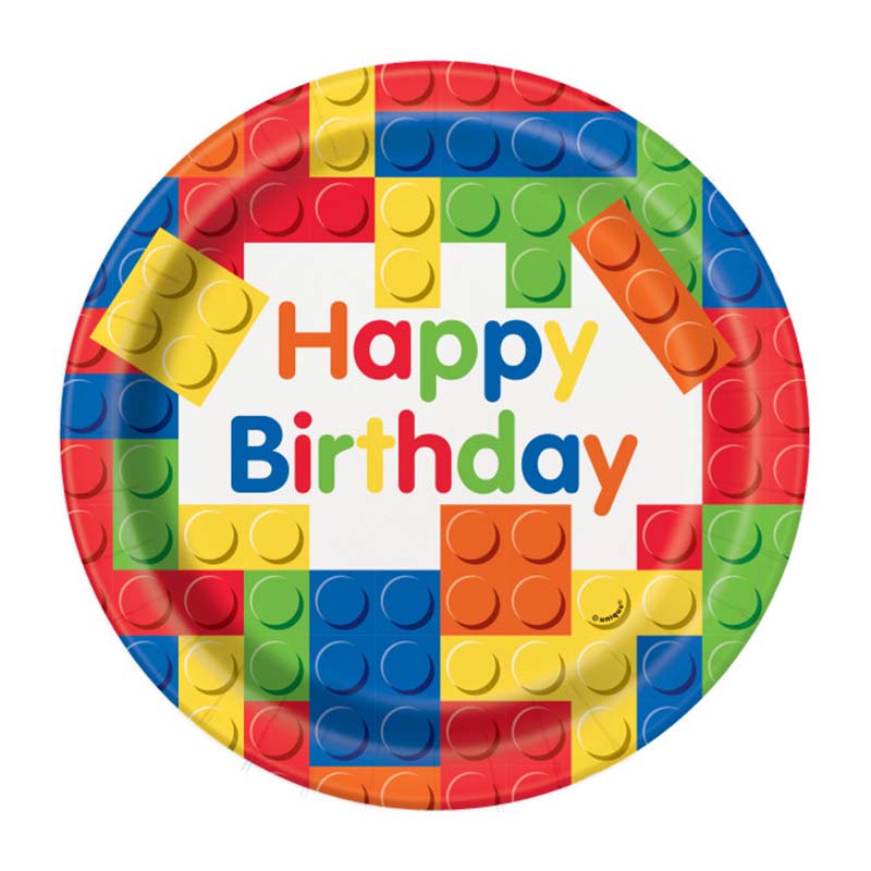 Χάρτινο πιάτο φαγητού με θέμα πολύχρωμα τουβλάκια