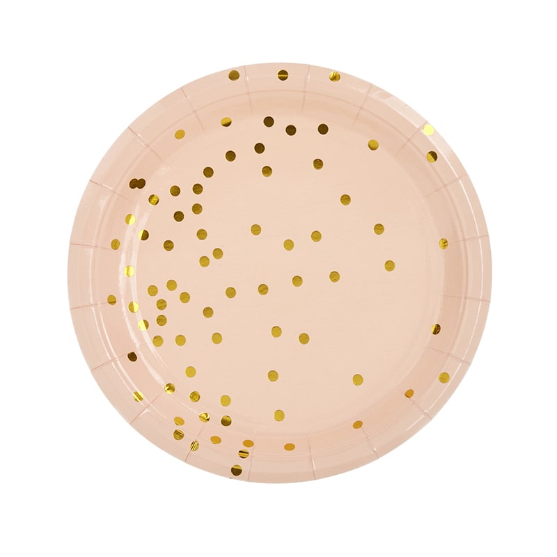 Πιάτα φαγητού ροζ με χρυσό πουά 10τεμ
