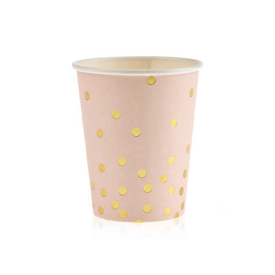 Χάρτινα ποτήρια σομόν με χρυσό πουά 10τεμ