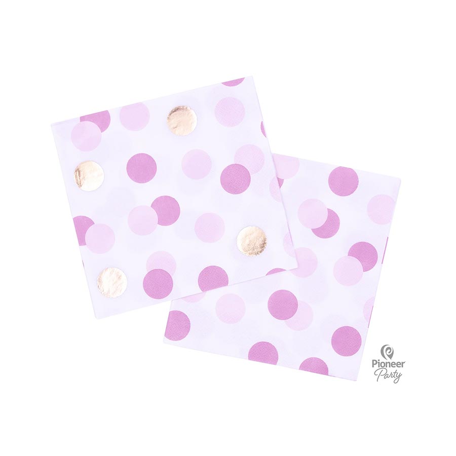 Χαρτοπετσέτα φαγητού ροζ-χρυσό πουά 33εκ 16τεμ